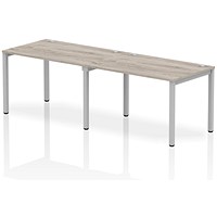 Impulse 2 Person Bench Desk, Side by Side, 2 x 1200mm (800mm Deep), Silver Frame, Grey Oak