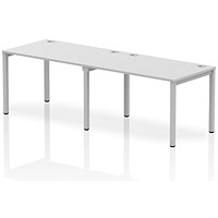 Impulse 2 Person Bench Desk, Side by Side, 2 x 1200mm (800mm Deep), Silver Frame, White