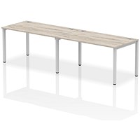 Impulse 2 Person Bench Desk, Side by Side, 2 x 1400mm (800mm Deep), Silver Frame, Grey Oak
