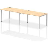 Impulse 2 Person Bench Desk, Side by Side, 2 x 1400mm (800mm Deep), Silver Frame, Maple