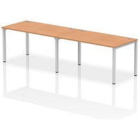 Impulse 2 Person Bench Desk, Side by Side, 2 x 1400mm (800mm Deep), Silver Frame, Oak