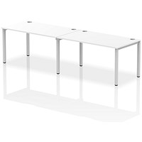 Impulse 2 Person Bench Desk, Side by Side, 2 x 1400mm (800mm Deep), Silver Frame, White