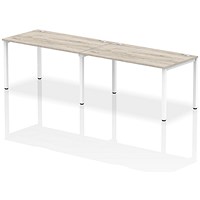 Impulse 2 Person Bench Desk, Side by Side, 2 x 1400mm (800mm Deep), White Frame, Grey Oak