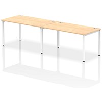 Impulse 2 Person Bench Desk, Side by Side, 2 x 1400mm (800mm Deep), White Frame, Maple