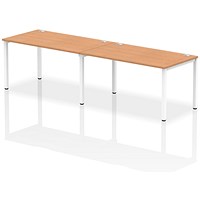 Impulse 2 Person Bench Desk, Side by Side, 2 x 1400mm (800mm Deep), White Frame, Oak
