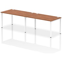 Impulse 2 Person Bench Desk, Side by Side, 2 x 1400mm (800mm Deep), White Frame, Walnut