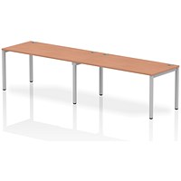 Impulse 2 Person Bench Desk, Side by Side, 2 x 1600mm (800mm Deep), Silver Frame, Beech