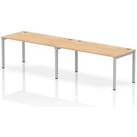 Impulse 2 Person Bench Desk, Side by Side, 2 x 1600mm (800mm Deep), Silver Frame, Maple