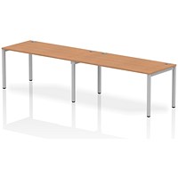 Impulse 2 Person Bench Desk, Side by Side, 2 x 1600mm (800mm Deep), Silver Frame, Oak