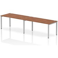 Impulse 2 Person Bench Desk, Side by Side, 2 x 1600mm (800mm Deep), Silver Frame, Walnut