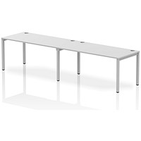 Impulse 2 Person Bench Desk, Side by Side, 2 x 1600mm (800mm Deep), Silver Frame, White