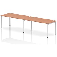 Impulse 2 Person Bench Desk, Side by Side, 2 x 1600mm (800mm Deep), White Frame, Beech