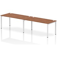 Impulse 2 Person Bench Desk, Side by Side, 2 x 1600mm (800mm Deep), White Frame, Walnut