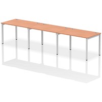 Impulse 3 Person Bench Desk, Side by Side, 3 x 1200mm (800mm Deep), Silver Frame, Beech