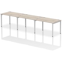 Impulse 3 Person Bench Desk, Side by Side, 3 x 1200mm (800mm Deep), Silver Frame, Grey Oak