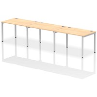 Impulse 3 Person Bench Desk, Side by Side, 3 x 1200mm (800mm Deep), Silver Frame, Maple