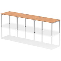 Impulse 3 Person Bench Desk, Side by Side, 3 x 1200mm (800mm Deep), Silver Frame, Oak