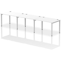 Impulse 3 Person Bench Desk, Side by Side, 3 x 1200mm (800mm Deep), Silver Frame, White