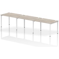 Impulse 3 Person Bench Desk, Side by Side, 3 x 1200mm (800mm Deep), White Frame, Grey Oak