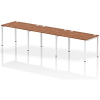 Impulse 3 Person Bench Desk, Side by Side, 3 x 1200mm (800mm Deep), White Frame, Walnut