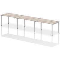 Impulse 3 Person Bench Desk, Side by Side, 3 x 1400mm (800mm Deep), Silver Frame, Grey Oak