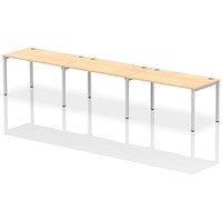 Impulse 3 Person Bench Desk, Side by Side, 3 x 1400mm (800mm Deep), Silver Frame, Maple