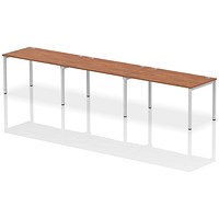 Impulse 3 Person Bench Desk, Side by Side, 3 x 1400mm (800mm Deep), Silver Frame, Walnut