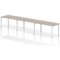 Impulse 3 Person Bench Desk, Side by Side, 3 x 1400mm (800mm Deep), White Frame, Grey Oak