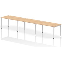 Impulse 3 Person Bench Desk, Side by Side, 3 x 1400mm (800mm Deep), White Frame, Maple