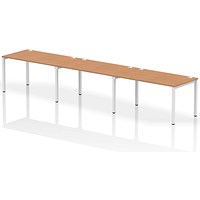 Impulse 3 Person Bench Desk, Side by Side, 3 x 1400mm (800mm Deep), White Frame, Oak