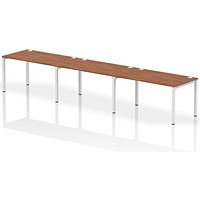 Impulse 3 Person Bench Desk, Side by Side, 3 x 1400mm (800mm Deep), White Frame, Walnut