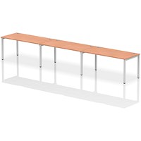 Impulse 3 Person Bench Desk, Side by Side, 3 x 1600mm (800mm Deep), Silver Frame, Beech