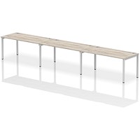 Impulse 3 Person Bench Desk, Side by Side, 3 x 1600mm (800mm Deep), Silver Frame, Grey Oak