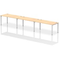 Impulse 3 Person Bench Desk, Side by Side, 3 x 1600mm (800mm Deep), Silver Frame, Maple