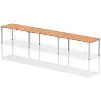 Impulse 3 Person Bench Desk, Side by Side, 3 x 1600mm (800mm Deep), Silver Frame, Oak