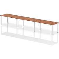 Impulse 3 Person Bench Desk, Side by Side, 3 x 1600mm (800mm Deep), Silver Frame, Walnut