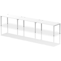 Impulse 3 Person Bench Desk, Side by Side, 3 x 1600mm (800mm Deep), Silver Frame, White