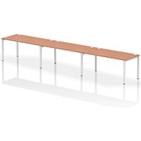 Impulse 3 Person Bench Desk, Side by Side, 3 x 1600mm (800mm Deep), White Frame, Beech