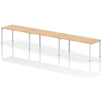 Impulse 3 Person Bench Desk, Side by Side, 3 x 1600mm (800mm Deep), White Frame, Maple