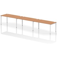 Impulse 3 Person Bench Desk, Side by Side, 3 x 1600mm (800mm Deep), White Frame, Oak