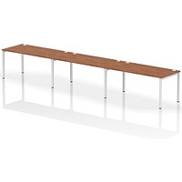 Impulse 3 Person Bench Desk, Side by Side, 3 x 1600mm (800mm Deep), White Frame, Walnut