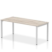 Impulse Bench Single Row 1800 Silver Frame Office Bench Desk Grey Oak