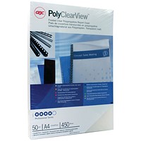 GBC PolyClearView Binding Covers, A4, Frosted Clear, Pack of 50