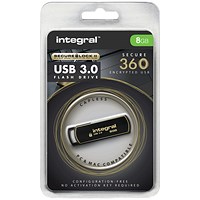 Integral Secure 360 Encrypted USB 3.0 Flash Drive, 8GB