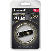 Integral Secure 360 Encrypted USB 3.0 Flash Drive, 64GB