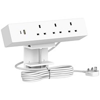 Impulse Desktop 3xSocket/ 1xUSBa/ 1xUSBc Power Unit Module White with 1.5metre UK Plug with 13A Fuse Mains Lead Included
