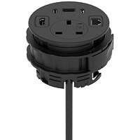 Volta Round 80mm Power Unit Module 1xSocket (3.15A Fuse) / 1xUSBa & 2xUSBc (45w shared)/ 1xHDMI (1.4)/ 1xCAT 6Data Port - Black with 2metre Mains Lead
