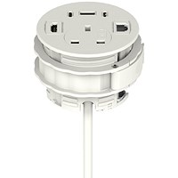 Volta Round 80mm Power Unit Module 1xSocket (3.15A Fuse) / 1xUSBa & 2xUSBc (45w shared)/ 1xHDMI (1.4)/ 1xCAT 6Data Port - White with 2metre Mains Lea