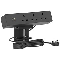 Impulse Desktop 3xSocket/ 1xUSBa/ 1xUSBc Power Unit Module Black with 1.5metre UK Plug with 13A Fuse Mains Lead Included