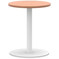 Italia Poseur Round Table, 600mm Wide, 720mm High, White Leg, Beech